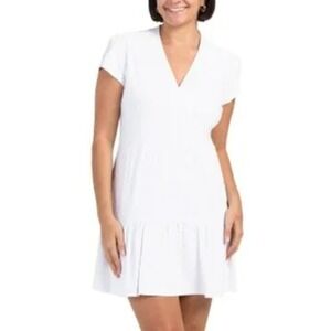 Jude Connally Ginger Babydoll Dress Women's XS White V-Neck Preppy Dainty Casual